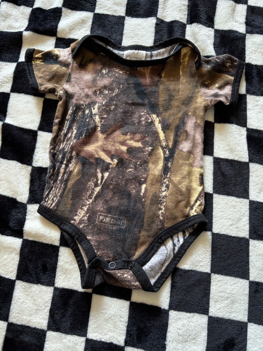 0-6 months backwoods camo diaper shirt